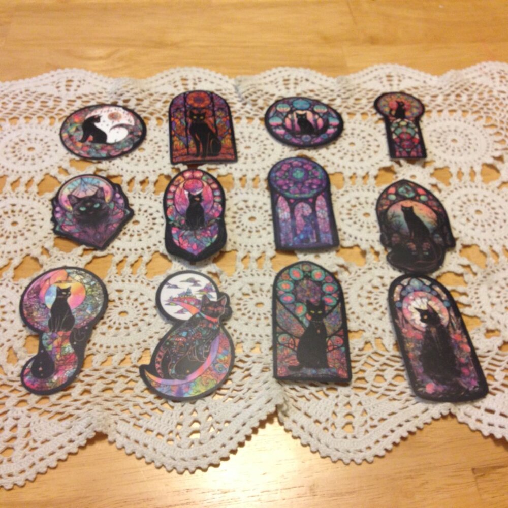 Black Cats, Stained Glass stickers for locker, scrapbook, crafts, Halloween